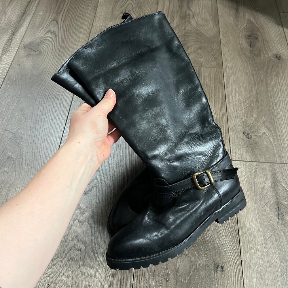 LL Bean Black Leather Flannel Lined Buckle Riding‎ Boot Canada Made Size 8 M